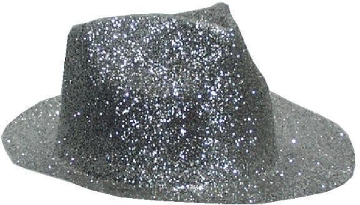 Borsalinohoed Plastic Glitter Zilver | Gangsterhoed | Glitter zilver | Glitter hoed | Mafia